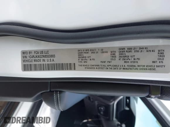 ✅ 2022 Jeep Grand Cherokee Altitude • VIN: 1C4RJKAG2N8553883 • Lot: 42178861. Wystawiony na IAAI z przebiegiem 37 635 mil. Bezpłatny archiwum sprzedaży aukcyjnych z USA i szczegółowy raport historii pojazdu na DreamBid. Zdjęcie 9.