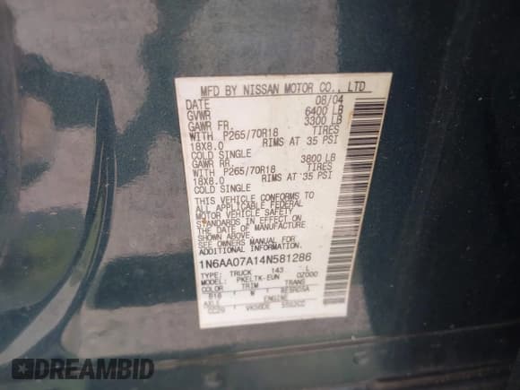✅ 2004 Nissan Titan XE • VIN: 1N6AA07A14N581286 • Lot: 42034620. Listed on IAAI with 200,170 mi. Free auction sales archive from the USA and detailed vehicle history report at DreamBid. Image 9.