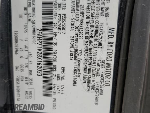 ✅ 2008 Ford Police Interceptor • VIN: 2FAHP71V28X162023 • Lot: 60856695. Listed on Copart with 89,293 mi. Free auction sales archive from the USA and detailed vehicle history report at DreamBid. Image 12.