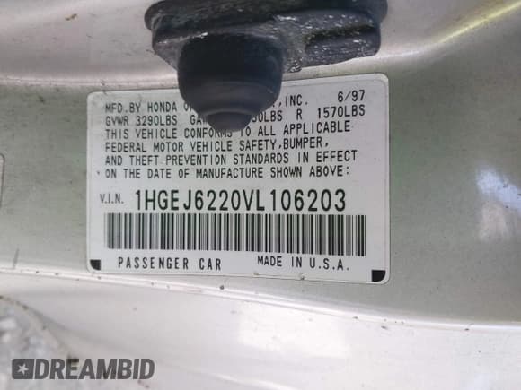 ✅ 1997 Honda Civic DX • VIN: 1HGEJ6220VL106203 • Лот: 42098813. Опубликован ранее на IAAI с пробегом 192 343 миль. Бесплатный доступ к архиву аукционных продаж из США и подробный отчёт об истории автомобиля на DreamBid. Изображение 9.