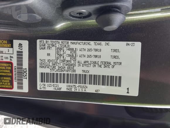 ✅ 2023 Toyota Tundra SR5 • VIN: 5TFLA5DB6PX097208 • Лот: 42457970. Опубликован ранее на IAAI с пробегом 22 732 миль. Бесплатный доступ к архиву аукционных продаж из США и подробный отчёт об истории автомобиля на DreamBid. Изображение 9.