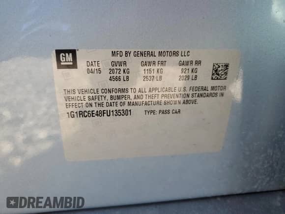 2015 Chevrolet Volt z VIN 1G1RC6E48FU135301, wystawiony jako Copart lot #57066014 z przebiegiem 37 213 mil mil oraz . Historia ofert i sprzedaży dostępna na DreamBid. Obrazek 12.