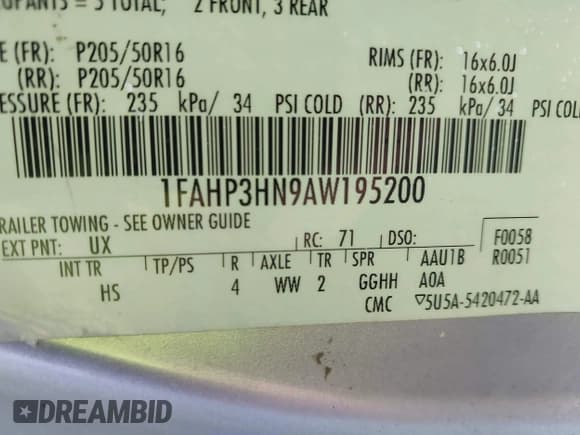 ✅ 2010 Ford Focus SEL • VIN: 1FAHP3HN9AW195200 • Lot: 43619172. Listed on IAAI with 256,895 mi. Free auction sales archive from the USA and detailed vehicle history report at DreamBid. Image 9.