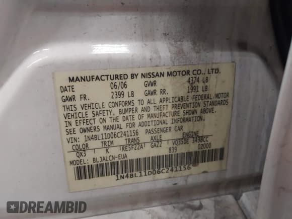 ✅ 2006 Nissan Altima SL • VIN: 1N4BL11D06C241156 • Лот: 42053614. Опубликован ранее на IAAI с пробегом 101 894 миль. Бесплатный доступ к архиву аукционных продаж из США и подробный отчёт об истории автомобиля на DreamBid. Изображение 9.