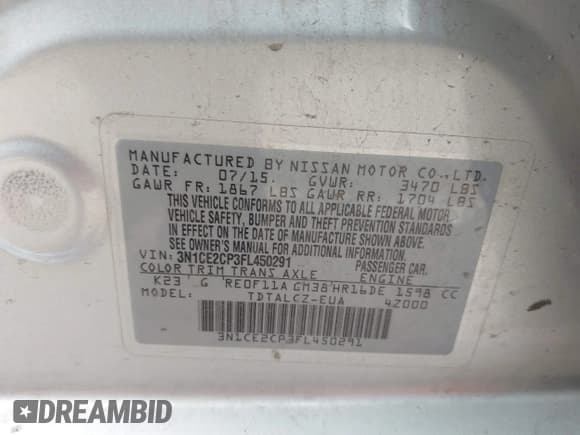 ✅ 2015 Nissan Note S Plus • VIN: 3N1CE2CP3FL450291 • Lot: 43253261. Listed on IAAI with 154,060 mi. Free auction sales archive from the USA and detailed vehicle history report at DreamBid. Image 9.