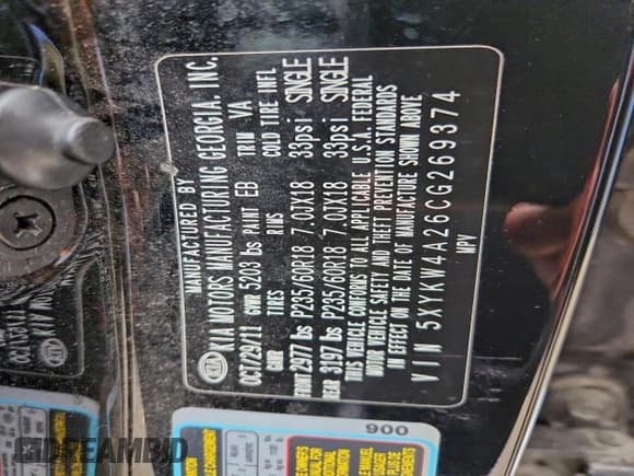 ✅ 2012 Kia Sorento SX • VIN: 5XYKW4A26CG269374 • Lot: 93652065. Listed on Copart with 180,073 mi. Free auction sales archive from the USA and detailed vehicle history report at DreamBid. Image 13.