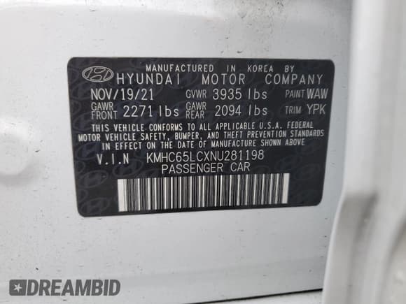 ✅ 2022 Hyundai Ioniq Blue • VIN: KMHC65LCXNU281198 • Lot: 77333483. Wystawiony na Copart z przebiegiem 36 620 mil. Bezpłatny archiwum sprzedaży aukcyjnych z USA i szczegółowy raport historii pojazdu na DreamBid. Zdjęcie 12.