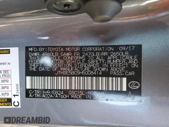 ✅ 2017 Lexus RC 350 • VIN: JTHSE5BC5H5008414 • Lot: 53828685. Listed on Copart with 110,943 mi. Free auction sales archive from the USA and detailed vehicle history report at DreamBid. Image 14.