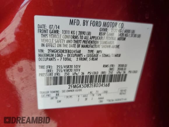 ✅ 2014 Ford Flex Limited • VIN: 2FMGK5D82EBD34568 • Лот: 64358555. Опубликован ранее на Copart с пробегом 107 043 миль. Бесплатный доступ к архиву аукционных продаж из США и подробный отчёт об истории автомобиля на DreamBid. Изображение 13.