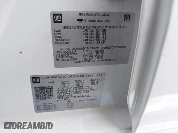 ✅ 2022 GMC Sierra 1500 SLT • VIN: 3GTUUDED1NG645610 • Лот: 43445789. Опубликован ранее на IAAI с пробегом 67 284 миль. Бесплатный доступ к архиву аукционных продаж из США и подробный отчёт об истории автомобиля на DreamBid. Изображение 9.