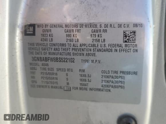 ✅ 2011 Chevrolet HHR 1LT • VIN: 3GNBABFW8BS522102 • Lot: 84485524. Listed on Copart with 230,896 mi. Free auction sales archive from the USA and detailed vehicle history report at DreamBid. Image 15.