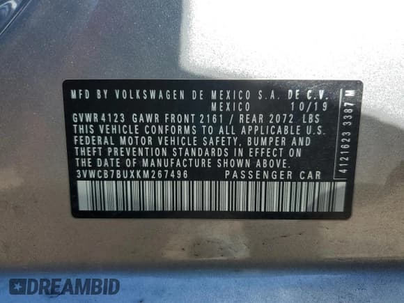 ✅ 2019 Volkswagen Jetta S • VIN: 3VWCB7BUXKM267496 • Лот: 82179035. Опубликован ранее на Copart с пробегом 79 439 миль. Бесплатный доступ к архиву аукционных продаж из США и подробный отчёт об истории автомобиля на DreamBid. Изображение 13.