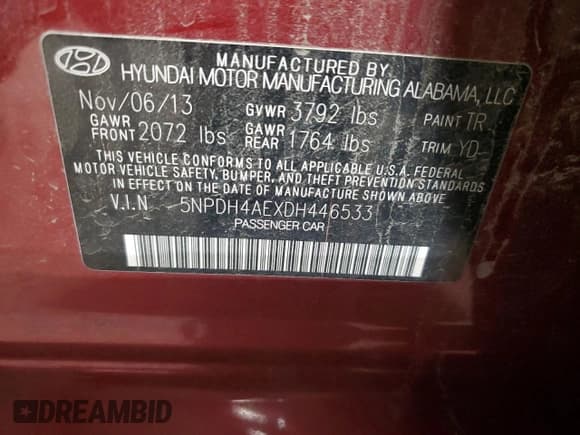 ✅ 2013 Hyundai Elantra GLS • VIN: 5NPDH4AEXDH446533 • Лот: 91438345. Опубликован ранее на Copart с пробегом 157 985 миль. Бесплатный доступ к архиву аукционных продаж из США и подробный отчёт об истории автомобиля на DreamBid. Изображение 13.