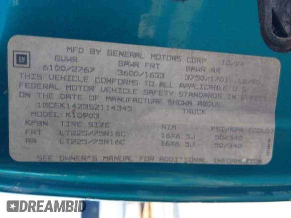 ✅ 1995 Chevrolet Silverado 1500 • VIN: 1GCEK14Z3SZ114345 • Lot: 43493891. Wystawiony na IAAI z przebiegiem 174 964 mil. Bezpłatny archiwum sprzedaży aukcyjnych z USA i szczegółowy raport historii pojazdu na DreamBid. Zdjęcie 9.