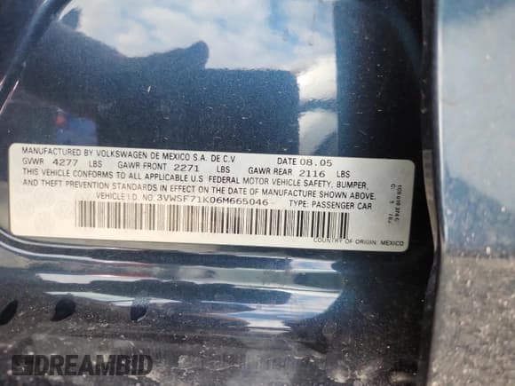 ✅ 2006 Volkswagen Jetta 2.5L • VIN: 3VWSF71K06M665046 • Lot: 80553475. Listed on Copart with 168,295 mi. Free auction sales archive from the USA and detailed vehicle history report at DreamBid. Image 12.