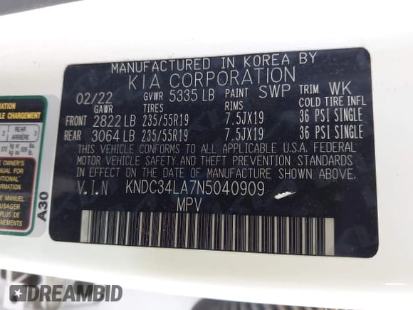 ✅ 2022 Kia EV6 Wind • VIN: KNDC34LA7N5040909 • Лот: 41925811. Опубликован ранее на IAAI с пробегом 48 768 миль. Бесплатный доступ к архиву аукционных продаж из США и подробный отчёт об истории автомобиля на DreamBid. Изображение 9.