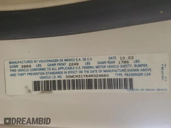 ✅ 2004 Volkswagen Beetle GLS • VIN: 3VWCM31Y64M324660 • Lot: 89728165. Wystawiony na Copart z przebiegiem 89 061 mil. Bezpłatny archiwum sprzedaży aukcyjnych z USA i szczegółowy raport historii pojazdu na DreamBid. Zdjęcie 12.