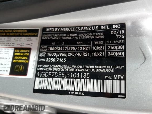 ✅ 2018 Mercedes-Benz GLS 550 • VIN: 4JGDF7DE8JB104185 • Lot: 85959985. Listed on Copart with 126,487 mi. Free auction sales archive from the USA and detailed vehicle history report at DreamBid. Image 14.