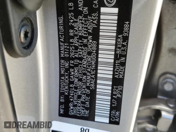 ✅ 2021 Lexus ES 300h Luxury • VIN: 58AEA1C14MU004889 • Lot: 63343775. Wystawiony na Copart z przebiegiem 39 971 mil. Bezpłatny archiwum sprzedaży aukcyjnych z USA i szczegółowy raport historii pojazdu na DreamBid. Zdjęcie 12.