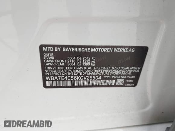 ✅ 2019 BMW 7 Series 740i xDrive • VIN: WBA7E4C56KGV28504 • Lot: 43549814. Wystawiony na IAAI z przebiegiem 127 615 mil. Bezpłatny archiwum sprzedaży aukcyjnych z USA i szczegółowy raport historii pojazdu na DreamBid. Zdjęcie 9.