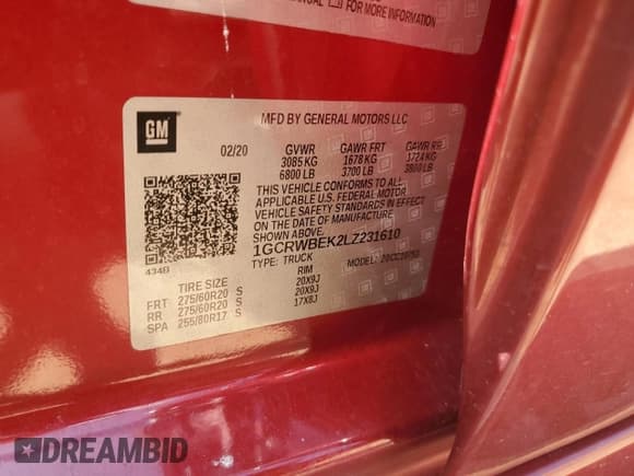 ✅ 2020 Chevrolet Silverado 1500 Custom • VIN: 1GCRWBEK2LZ231610 • Lot: 60287425. Wystawiony na Copart z przebiegiem 107 591 mil. Bezpłatny archiwum sprzedaży aukcyjnych z USA i szczegółowy raport historii pojazdu na DreamBid. Zdjęcie 12.