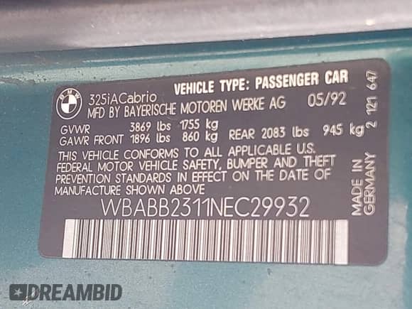 1992 BMW 3 Series с VIN WBABB2311NEC29932, выставлен на аукционе IAAI как лот 43605320 с пробегом 133 331 миль миль и . История ставок и продаж доступна на DreamBid. Изображение 9.