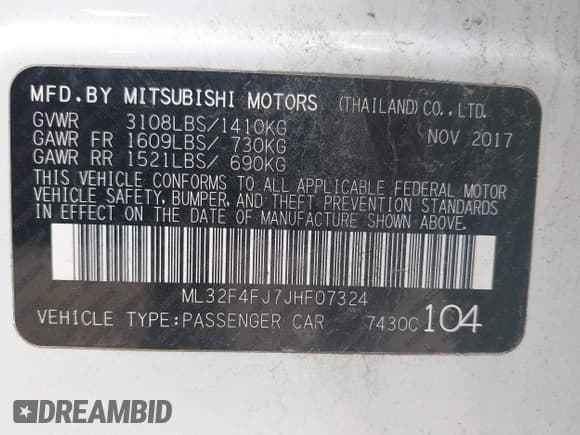 ✅ 2018 Mitsubishi Mirage SE • VIN: ML32F4FJ7JHF07324 • Лот: 42381793. Опубликован ранее на IAAI с пробегом 96 421 миль. Бесплатный доступ к архиву аукционных продаж из США и подробный отчёт об истории автомобиля на DreamBid. Изображение 9.