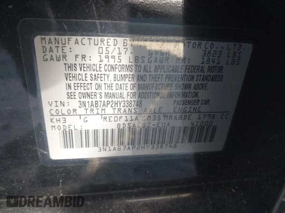 ✅ 2017 Nissan Sentra SV • VIN: 3N1AB7AP2HY338748 • Lot: 43717088. Wystawiony na IAAI z przebiegiem 73 792 mil. Bezpłatny archiwum sprzedaży aukcyjnych z USA i szczegółowy raport historii pojazdu na DreamBid. Zdjęcie 9.