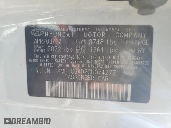 ✅ 2012 Hyundai Veloster w/Gray Int • VIN: KMHTC6AD2CU074277 • Lot: 44045205. Wystawiony na Copart z przebiegiem 180 489 mil. Bezpłatny archiwum sprzedaży aukcyjnych z USA i szczegółowy raport historii pojazdu na DreamBid. Zdjęcie 14.