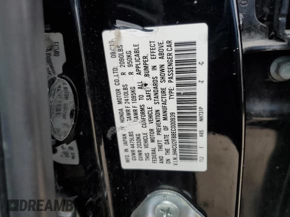 ✅ 2014 Acura TSX Special Edition • VIN: JH4CU2F88EC000939 • Lot: 84650904. Listed on Copart with 99,809 mi. Free auction sales archive from the USA and detailed vehicle history report at DreamBid. Image 13.