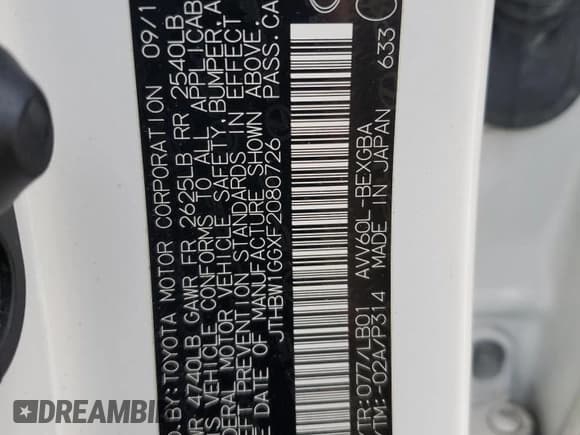 ✅ 2015 Lexus ES 300h • VIN: JTHBW1GGXF2080726 • Lot: 92182195. Listed on Copart with 139,059 mi. Free auction sales archive from the USA and detailed vehicle history report at DreamBid. Image 12.