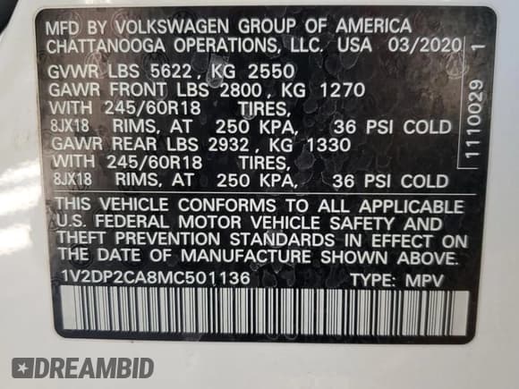 ✅ 2021 Volkswagen Atlas SE • VIN: 1V2DP2CA8MC501136 • Lot: 82998394. Listed on Copart with 79,465 mi. Free auction sales archive from the USA and detailed vehicle history report at DreamBid. Image 15.