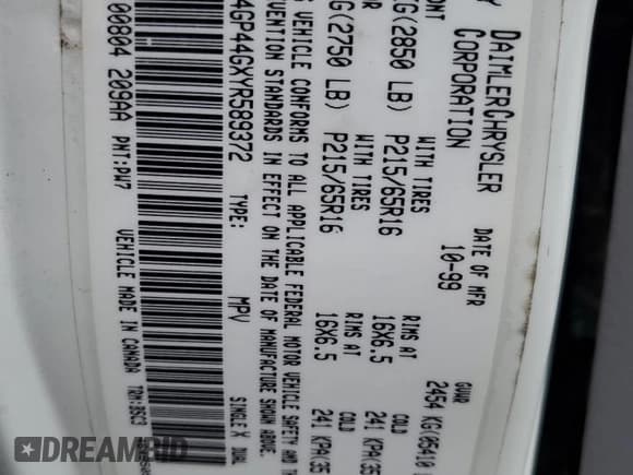 ✅ 2000 Dodge Caravan SE • VIN: 2B4GP44GXYR589372 • Лот: 82296735. Опубликован ранее на Copart с пробегом 276 759 миль. Бесплатный доступ к архиву аукционных продаж из США и подробный отчёт об истории автомобиля на DreamBid. Изображение 13.