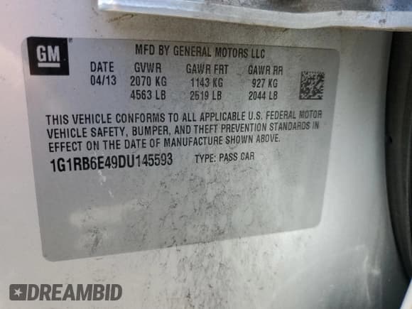✅ 2013 Chevrolet Volt • VIN: 1G1RB6E49DU145593 • Lot: 60851864. Wystawiony na Copart z przebiegiem 110 864 mil. Bezpłatny archiwum sprzedaży aukcyjnych z USA i szczegółowy raport historii pojazdu na DreamBid. Zdjęcie 14.