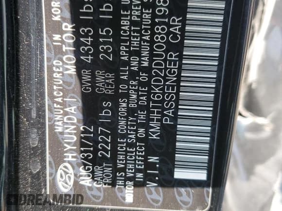 ✅ 2013 Hyundai Genesis Coupe 2.0T • VIN: KMHHT6KD2DU088198 • Lot: 60320215. Wystawiony na Copart z przebiegiem 98 399 mil. Bezpłatny archiwum sprzedaży aukcyjnych z USA i szczegółowy raport historii pojazdu na DreamBid. Zdjęcie 12.