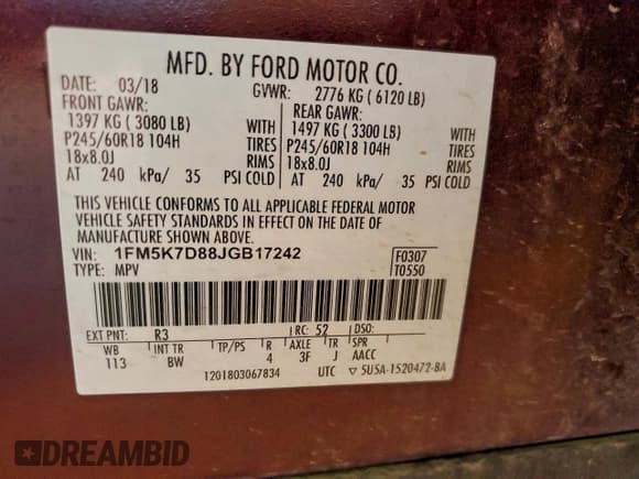 ✅ 2018 Ford Explorer XLT • VIN: 1FM5K7D88JGB17242 • Lot: 94464765. Listed on Copart with 160,751 mi. Free auction sales archive from the USA and detailed vehicle history report at DreamBid. Image 13.