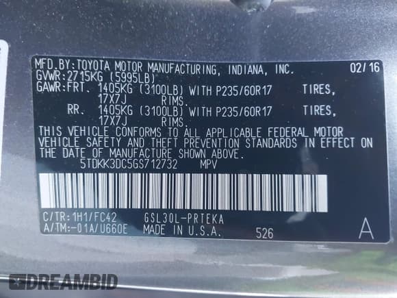 ✅ 2016 Toyota Sienna LE • VIN: 5TDKK3DC5GS712732 • Lot: 43641720. Listed on IAAI with 26,839 mi. Free auction sales archive from the USA and detailed vehicle history report at DreamBid. Image 9.