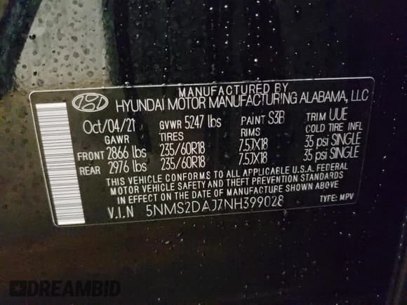 ✅ 2022 Hyundai Santa Fe SEL • VIN: 5NMS2DAJ7NH399028 • Lot: 37363093. Wystawiony na Copart z przebiegiem 3 705 mil. Bezpłatny archiwum sprzedaży aukcyjnych z USA i szczegółowy raport historii pojazdu na DreamBid. Zdjęcie 10.