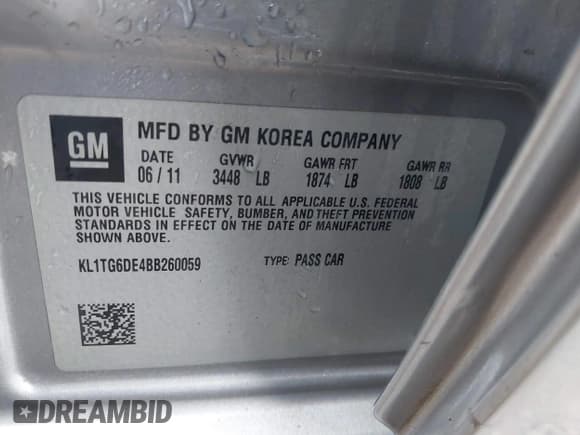 ✅ 2011 Chevrolet Aveo 2LT • VIN: KL1TG6DE4BB260059 • Лот: 43426393. Опубликован ранее на IAAI с пробегом 109 195 миль. Бесплатный доступ к архиву аукционных продаж из США и подробный отчёт об истории автомобиля на DreamBid. Изображение 9.