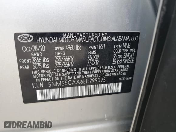✅ 2020 Hyundai Santa Fe Limited • VIN: 5NMS5CAA6LH299095 • Lot: 64097743. Wystawiony na Copart z przebiegiem 36 989 mil. Bezpłatny archiwum sprzedaży aukcyjnych z USA i szczegółowy raport historii pojazdu na DreamBid. Zdjęcie 13.