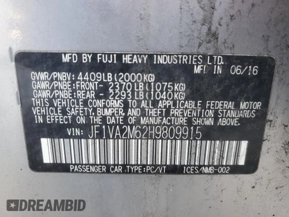 ✅ 2017 Subaru WRX STI • VIN: JF1VA2M62H9809915 • Lot: 86844185. Listed on Copart with 95,871 mi. Free auction sales archive from the USA and detailed vehicle history report at DreamBid. Image 12.