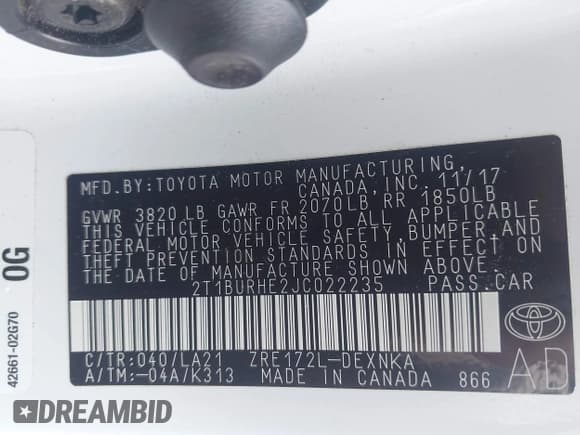 ✅ 2018 Toyota Corolla LE • VIN: 2T1BURHE2JC022235 • Лот: 43163572. Опубликован ранее на IAAI с пробегом 51 352 миль. Бесплатный доступ к архиву аукционных продаж из США и подробный отчёт об истории автомобиля на DreamBid. Изображение 9.