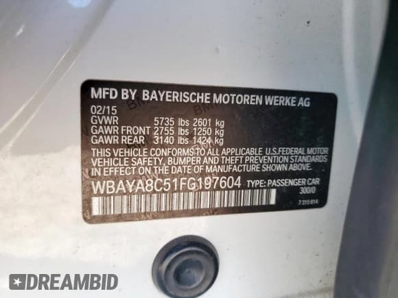 ✅ 2015 BMW 7 Series 750i • VIN: WBAYA8C51FG197604 • Lot: 71919285. Listed on Copart with 165,914 mi. Free auction sales archive from the USA and detailed vehicle history report at DreamBid. Image 13.