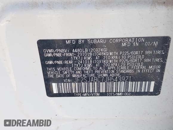 ✅ 2018 Subaru Forester • VIN: JF2SJABC7JH543921 • Lot: 43634385. Listed on IAAI with 100,699 mi. Free auction sales archive from the USA and detailed vehicle history report at DreamBid. Image 9.