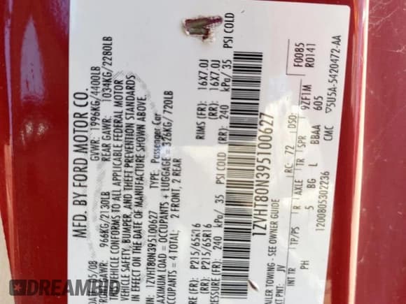 ✅ 2009 Ford Mustang • VIN: 1ZVHT80N395100627 • Lot: 66710355. Listed on Copart with 170,531 mi. Free auction sales archive from the USA and detailed vehicle history report at DreamBid. Image 12.