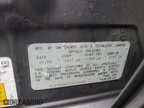 ✅ 2007 Chevrolet Aveo LT • VIN: KL1TG56637B109608 • Lot: 58029535. Wystawiony na Copart z przebiegiem 73 831 mil. Bezpłatny archiwum sprzedaży aukcyjnych z USA i szczegółowy raport historii pojazdu na DreamBid. Zdjęcie 13.