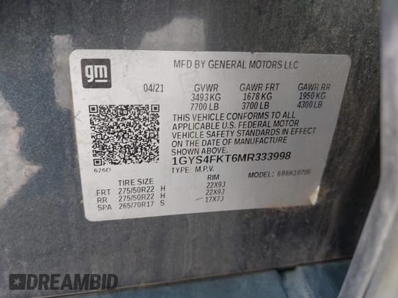 ✅ 2021 Cadillac Escalade • VIN: 1GYS4FKT6MR333998 • Lot: 43846400. Listed on IAAI with 140,123 mi. Free auction sales archive from the USA and detailed vehicle history report at DreamBid. Image 9.