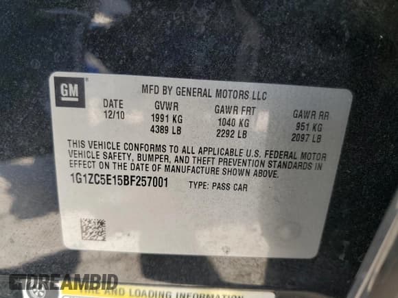 ✅ 2011 Chevrolet Malibu 1LT • VIN: 1G1ZC5E15BF257001 • Lot: 72643524. Listed on Copart with 129,387 mi. Free auction sales archive from the USA and detailed vehicle history report at DreamBid. Image 13.