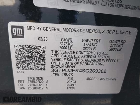 ✅ 2025 GMC Sierra 1500 Elevation • VIN: 3GTPUJEK4SG269362 • Лот: 42999490. Опубликован ранее на IAAI с пробегом 6 962 миль. Бесплатный доступ к архиву аукционных продаж из США и подробный отчёт об истории автомобиля на DreamBid. Изображение 9.