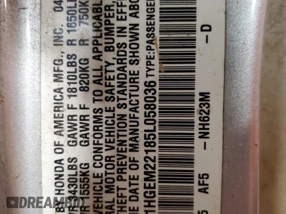 ✅ 2005 Honda Civic VP • VIN: 1HGEM22185L058036 • Lot: 80394744. Listed on Copart with 232,334 mi. Free auction sales archive from the USA and detailed vehicle history report at DreamBid. Image 12.